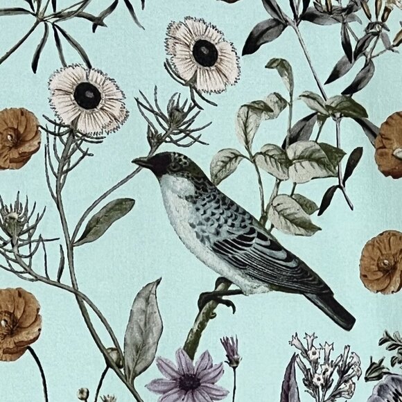 J Jill Womens L Seafoam Botanical Bird Floral Print Top 3/4 Sleeve Blouse Silky - Picture 2 of 16